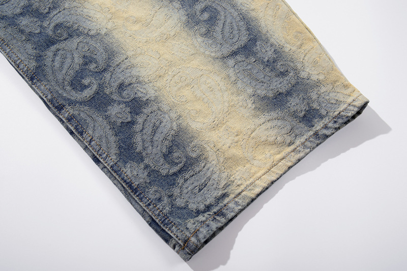 Street Washed Spray Monkey Jacquard Gradient Knife-Edge Denim Pants Men Women High-Quality Fashion Brand Wide-Leg Pants
