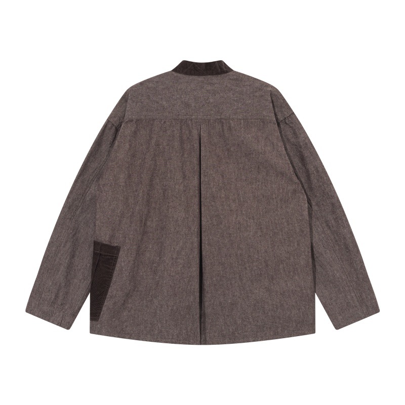 Oversized Cotton Blend Cardigan Jacket Featuring Contrast Patch