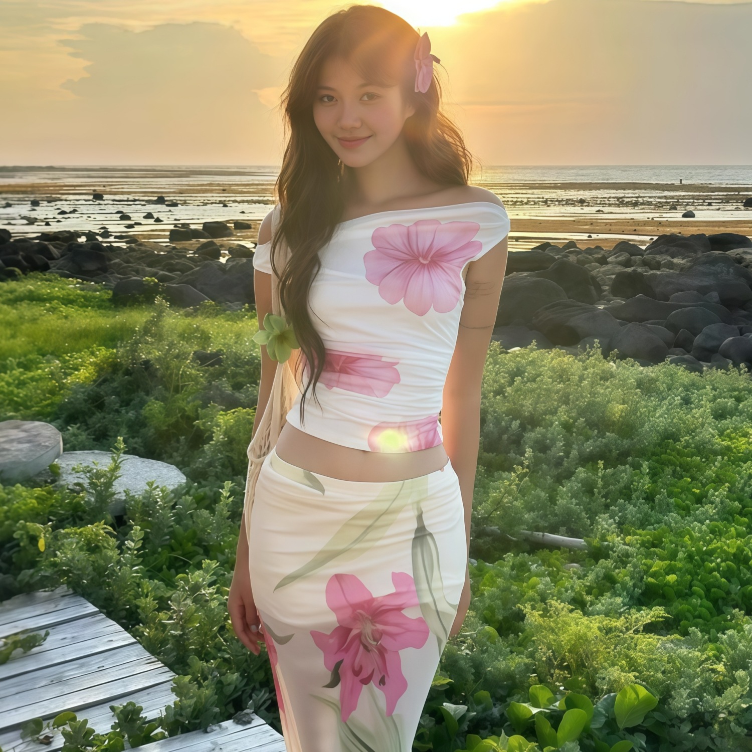 Sheer Patterned Coastal Flowy Mini Skirt