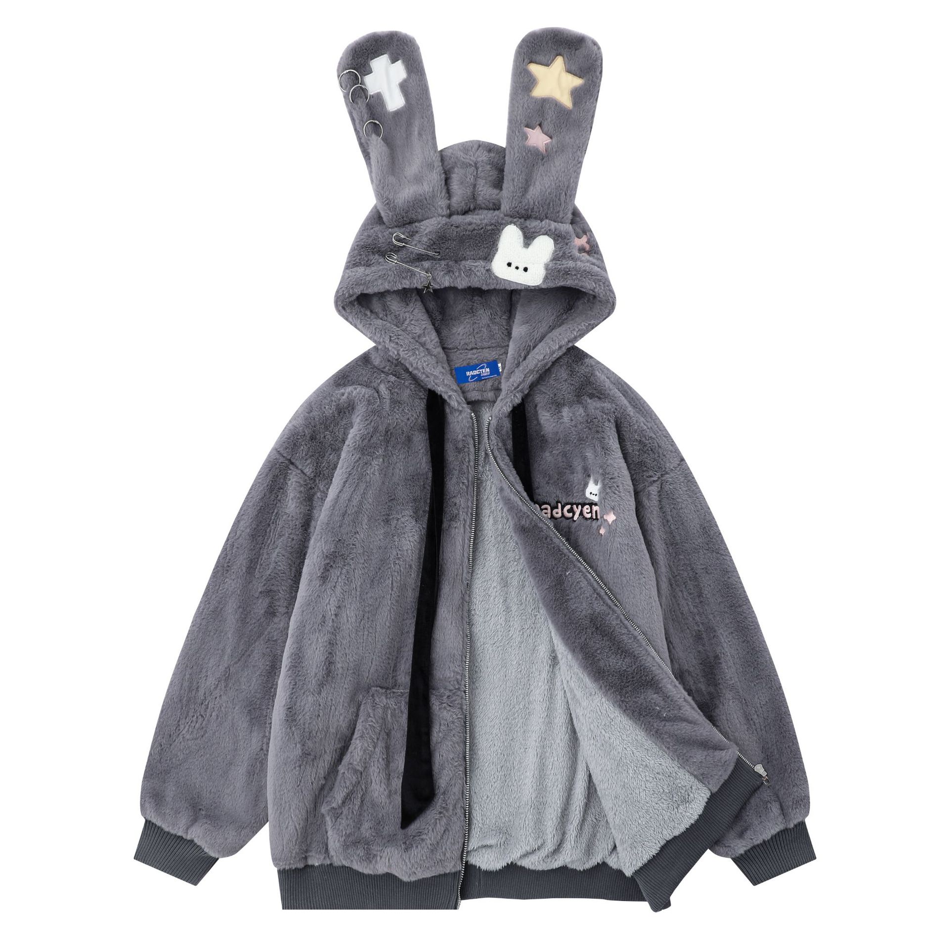 Loose Fleece-Lined Thick Warm Hooded Cotton Jacket