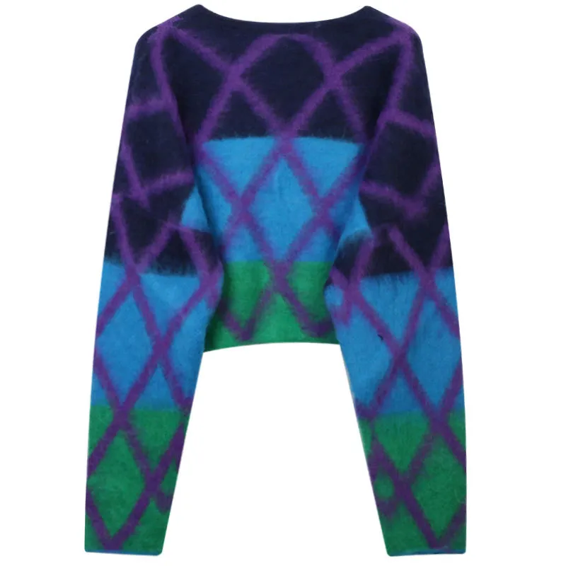 Two-Tone Beaded Cotton Oversized Cropped Sweater