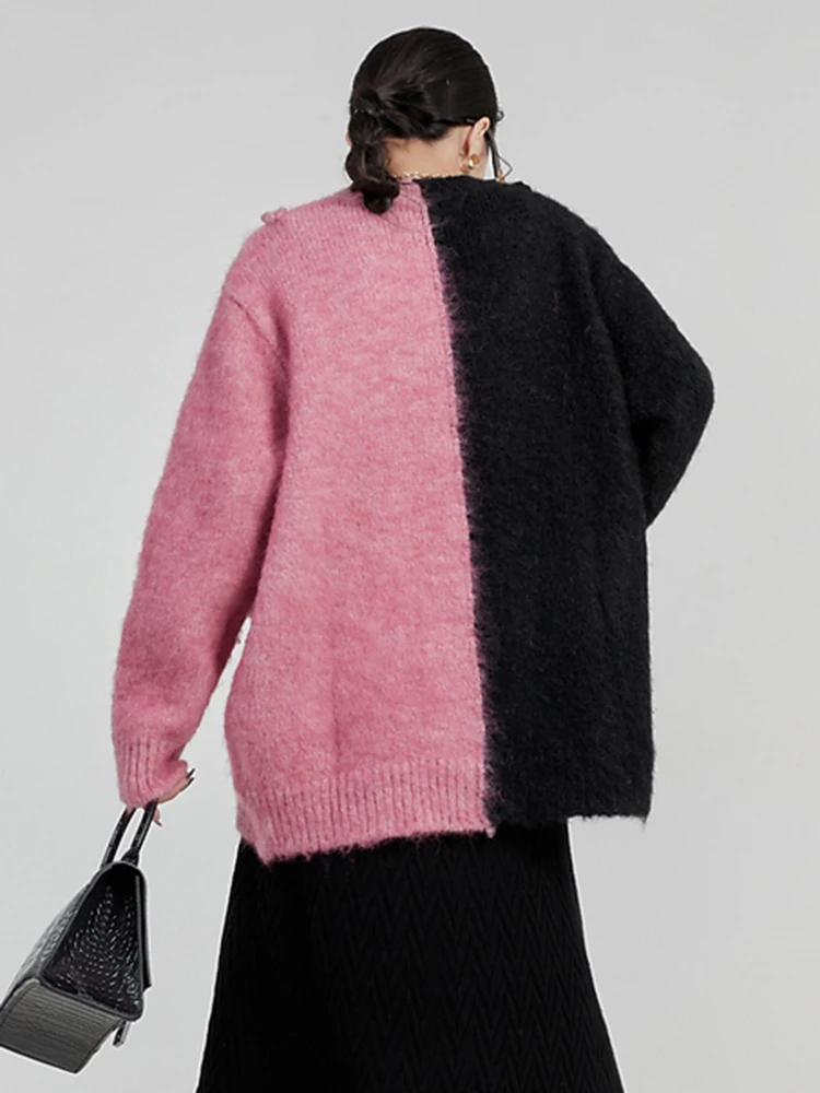 Ladies Colorblock Chunky Oversized Knitted Cardigan
