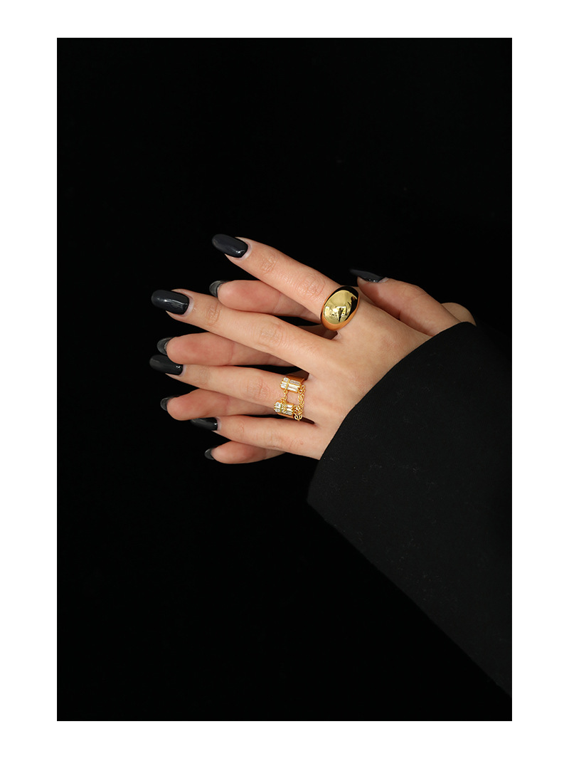 Niche design simple cold style zircon chain tassel texture S925 sterling silver ring for women
