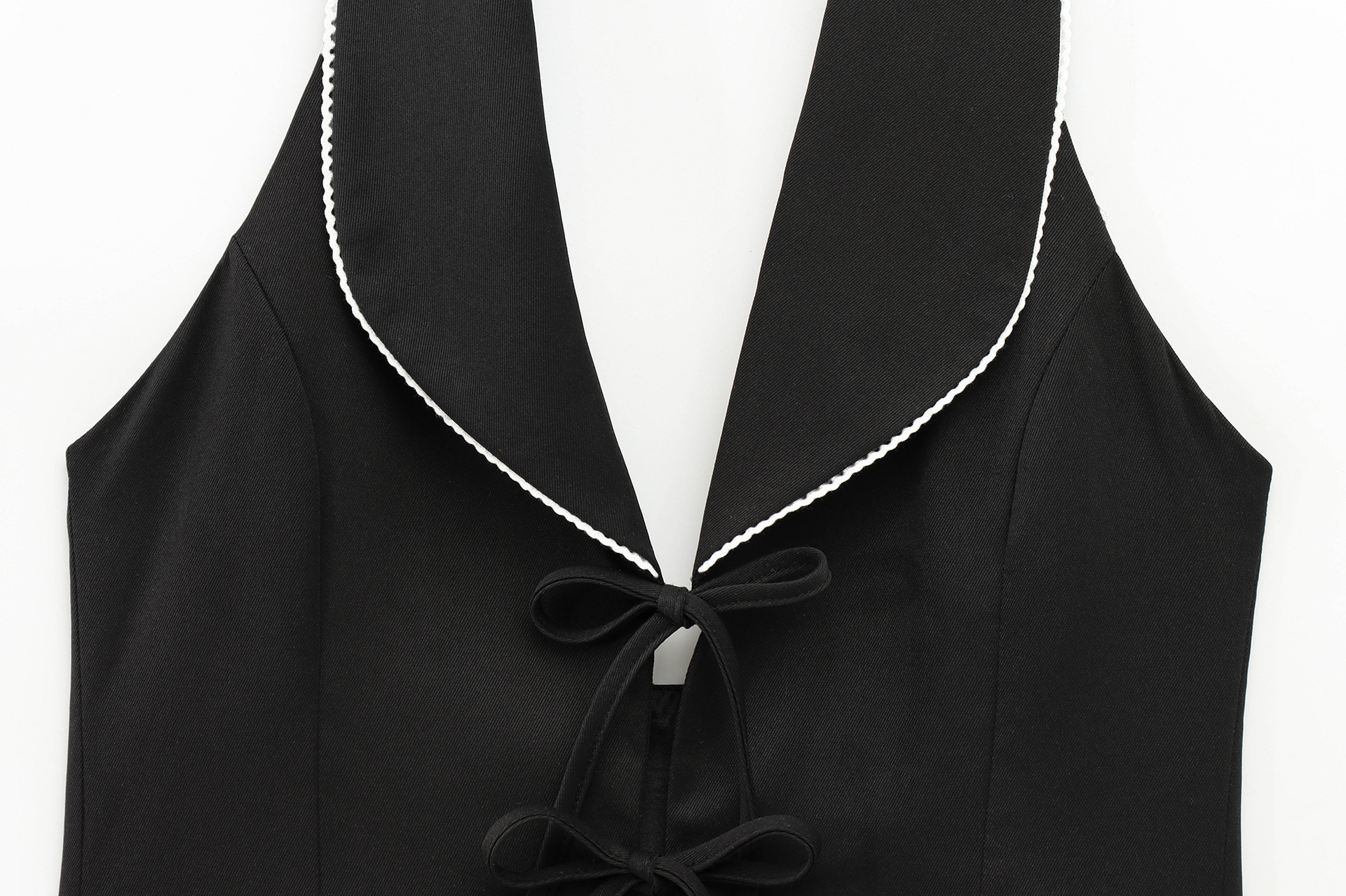 Ladies Solid Color Paneled Halter Ribbon Top
