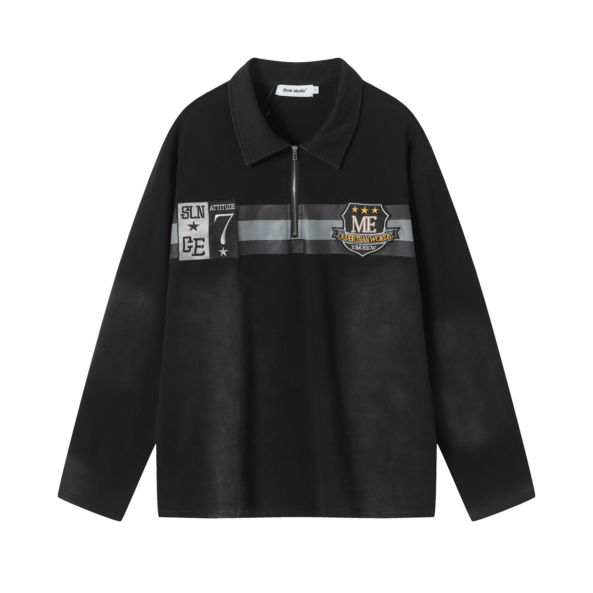 Vintage Button Placket Letter Sweatshirt