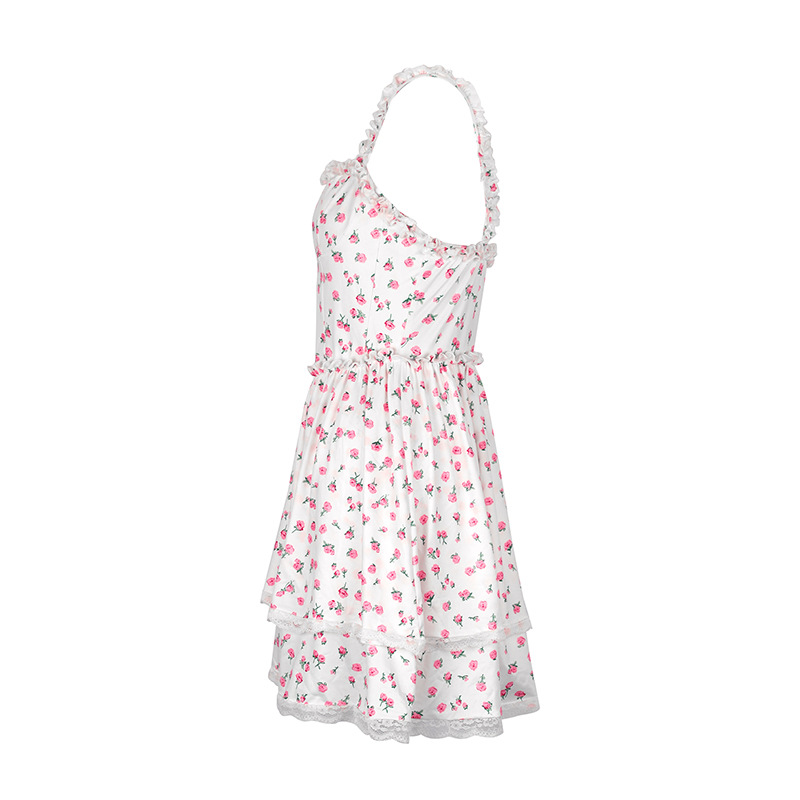 Scalloped Blossom Pattern Polyester Dress