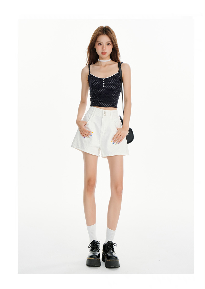 Light Blue High-Waisted A-Line Denim Shorts for Women Loose and Slim Fit Wide-Leg Hot Pants