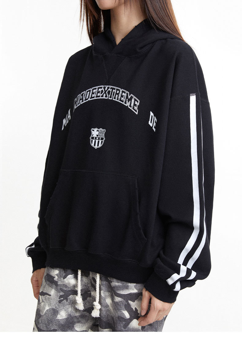Vintage Letter Print Loose Fit Casual Hooded Sweatshirt