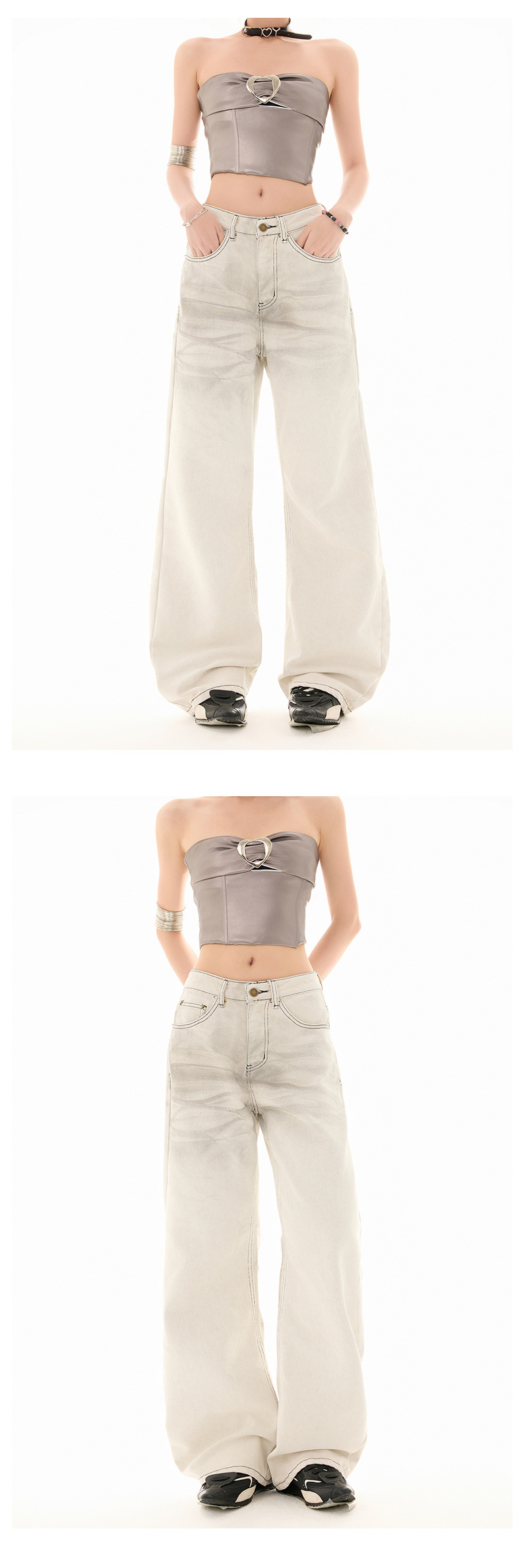 Heavy Washed Design Loose Casual Wide-Leg Straight Leg Jeans