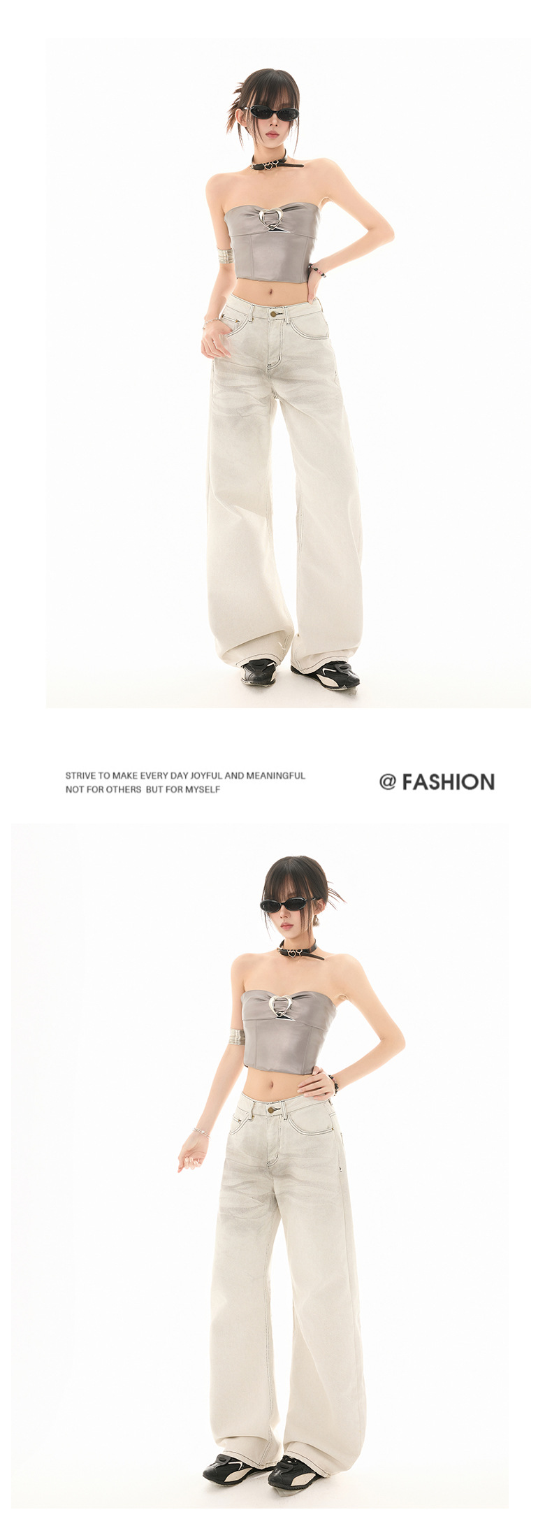 Heavy Washed Design Loose Casual Wide-Leg Straight Leg Jeans