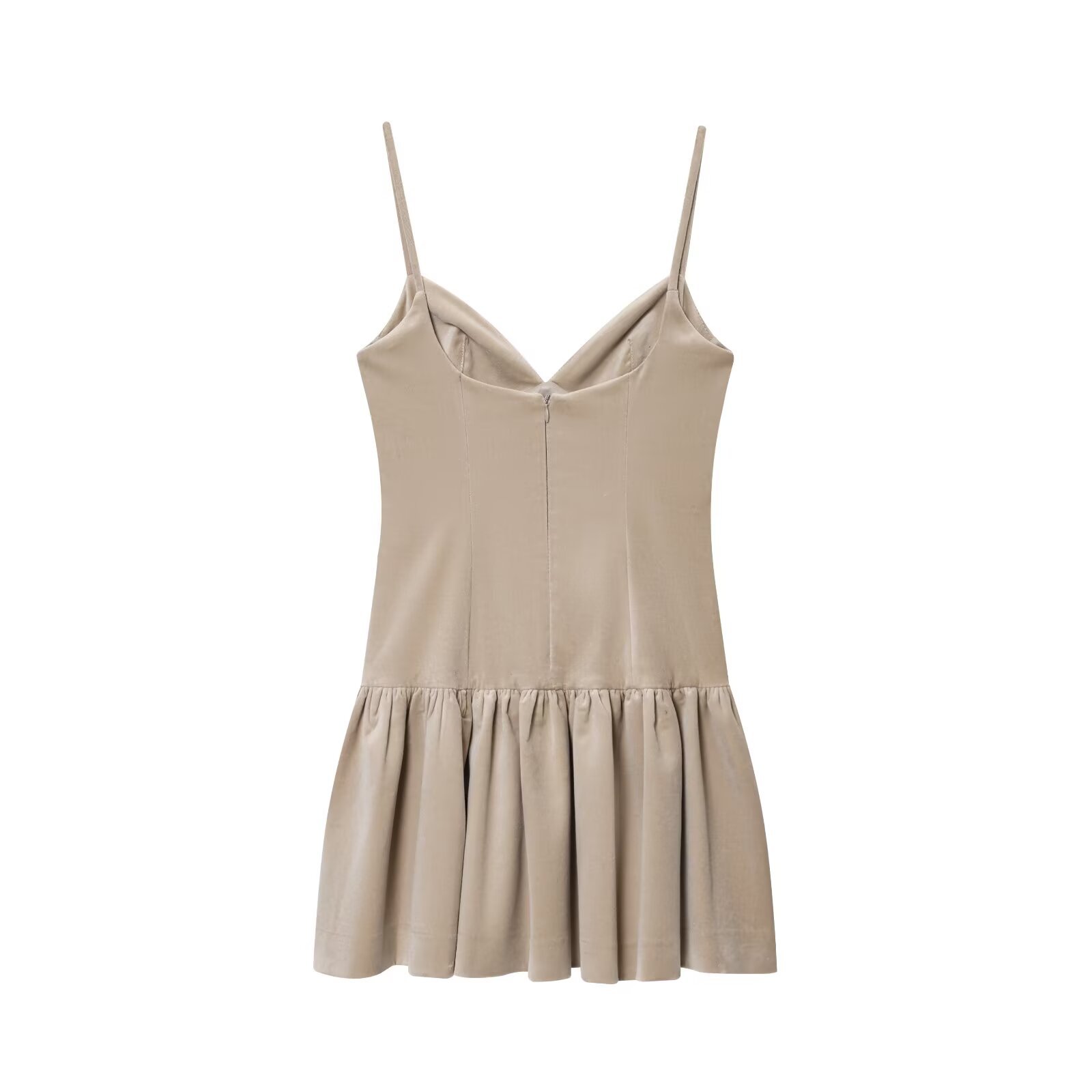 Gathered Spaghetti Strap Plunge Dress