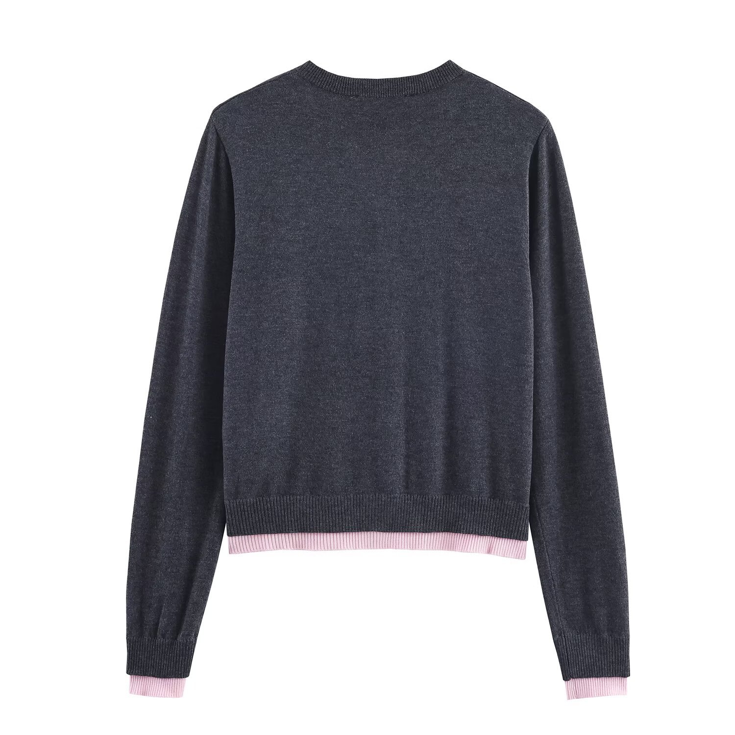 Polyester Long Sleeve Crew Button-Up Sweater