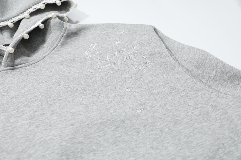 Street Style Letter Beaded Hoodie, Unisex Loose Casual Hooded Sweatshirt