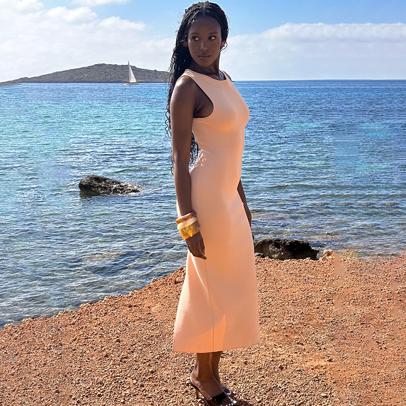 Sleeveless Round Neck Straight Polyester Spandex Dress