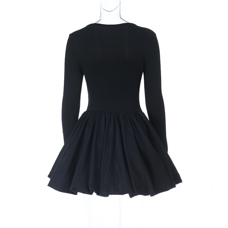 Fitted Long Sleeve Square Neck Knit Mini Dress