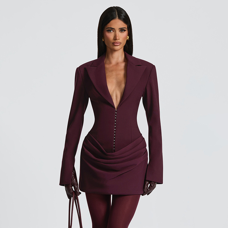 Long Sleeve Plunging Neckline High Rise Mini Dress
