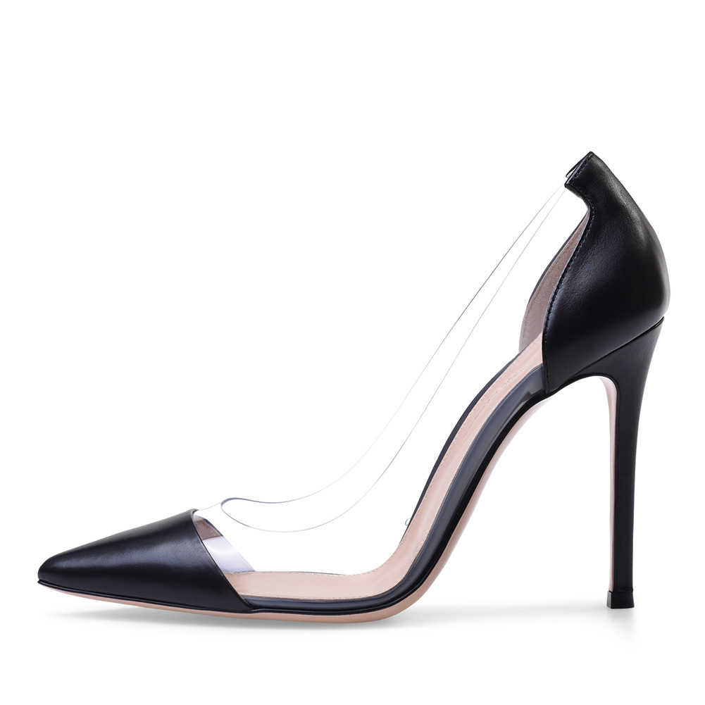 PVC Spliced Pointed High Heel Single Shoes Large Womens Shoes Fashion Shoes