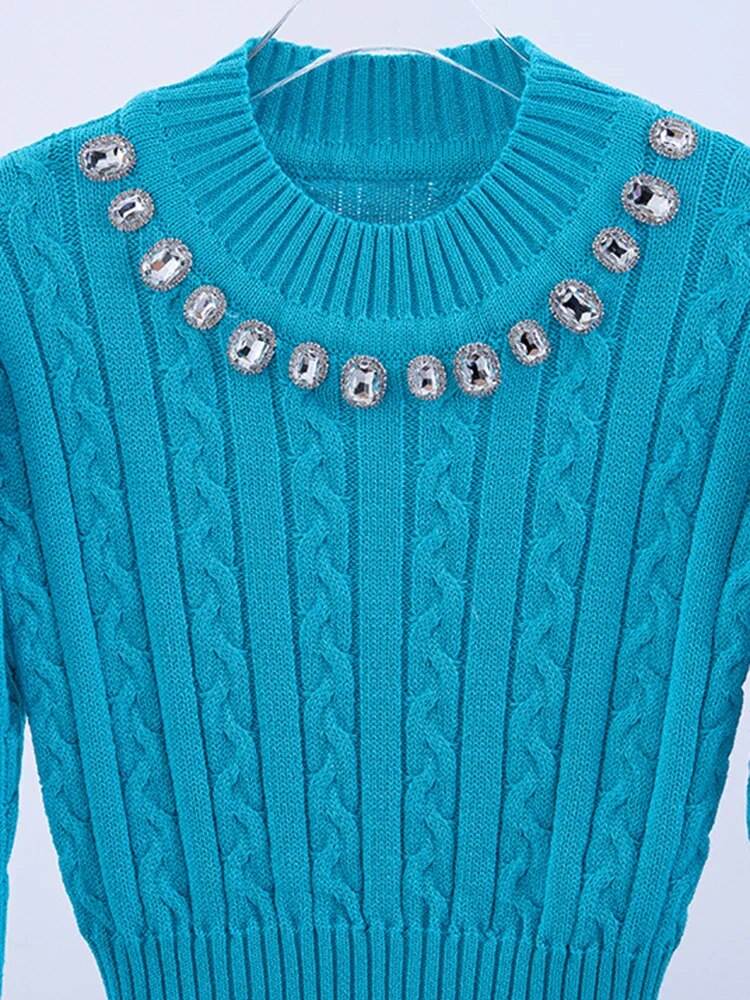 Ladies Geometric Print Crew Sweater