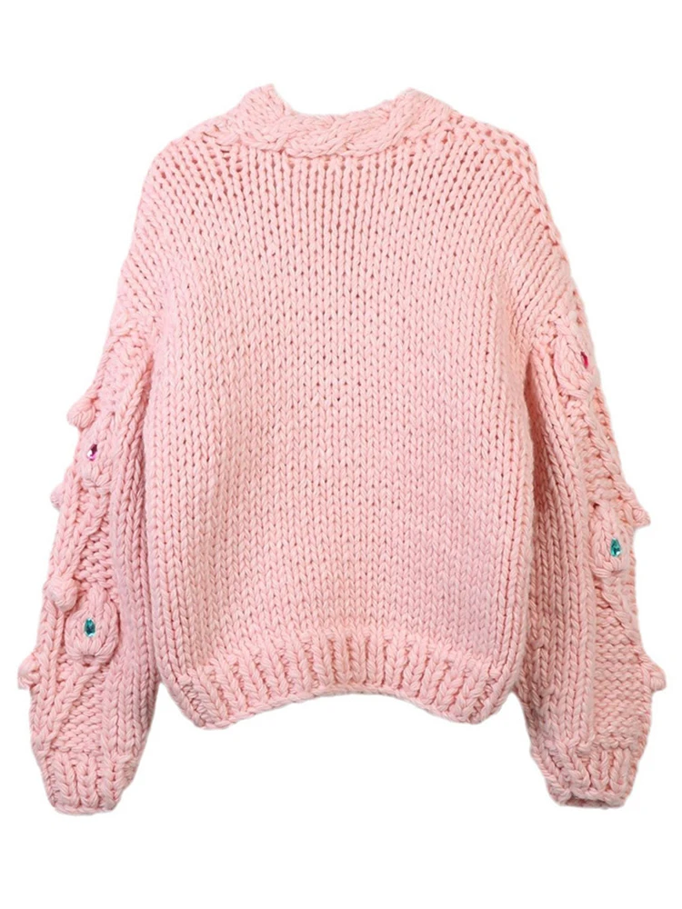 Ladies Wool Oversized Geometric Pointed Collar Sweater