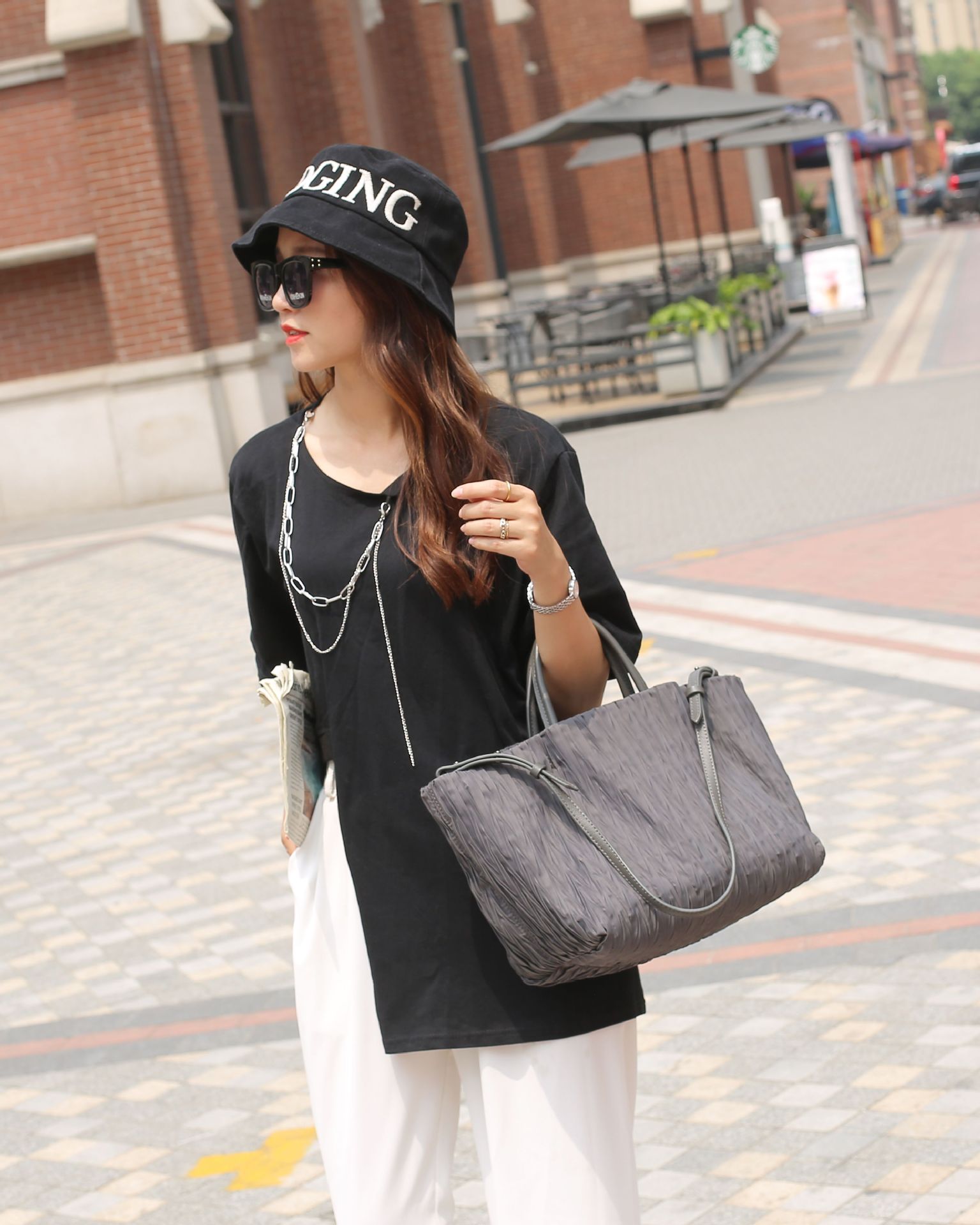 High Quality Large Tote for Women Handbags and Purses Waterproof Linen Oxford Fold Pattern Travel Shoulder Toes Shopper Bag 2021