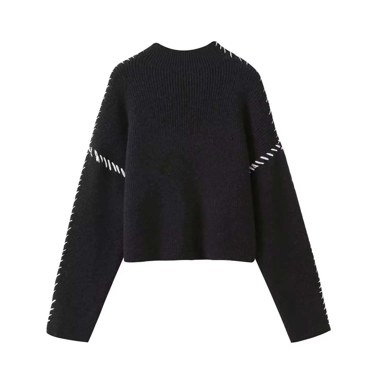 Ladies Polyester Two-Tone High Collar Sweater