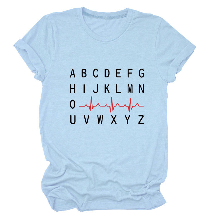 Ladies Geometric Print Round Neck Short Sleeve Tee