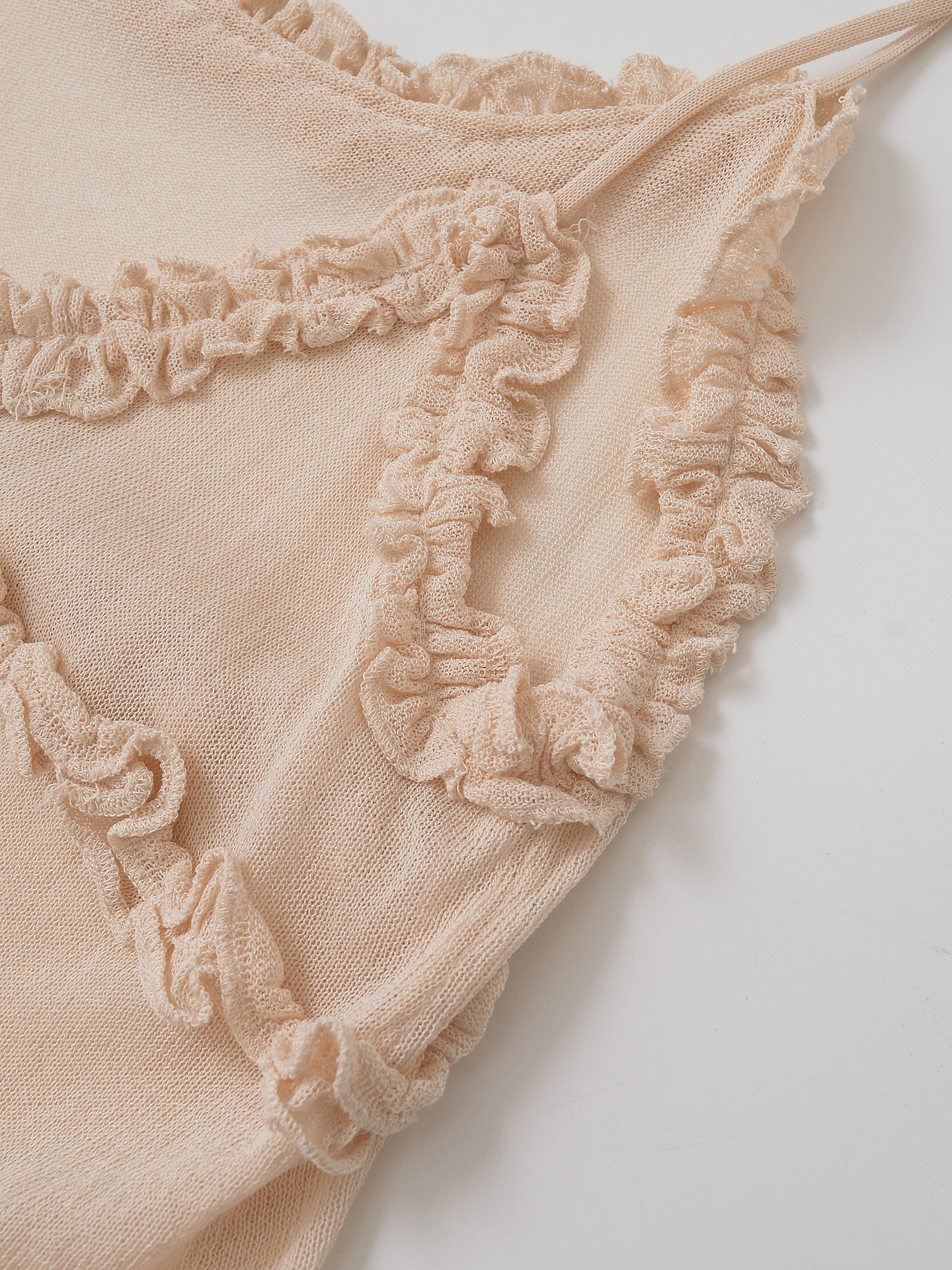 V-neck ruffle edge knitted camisole cardigan for women