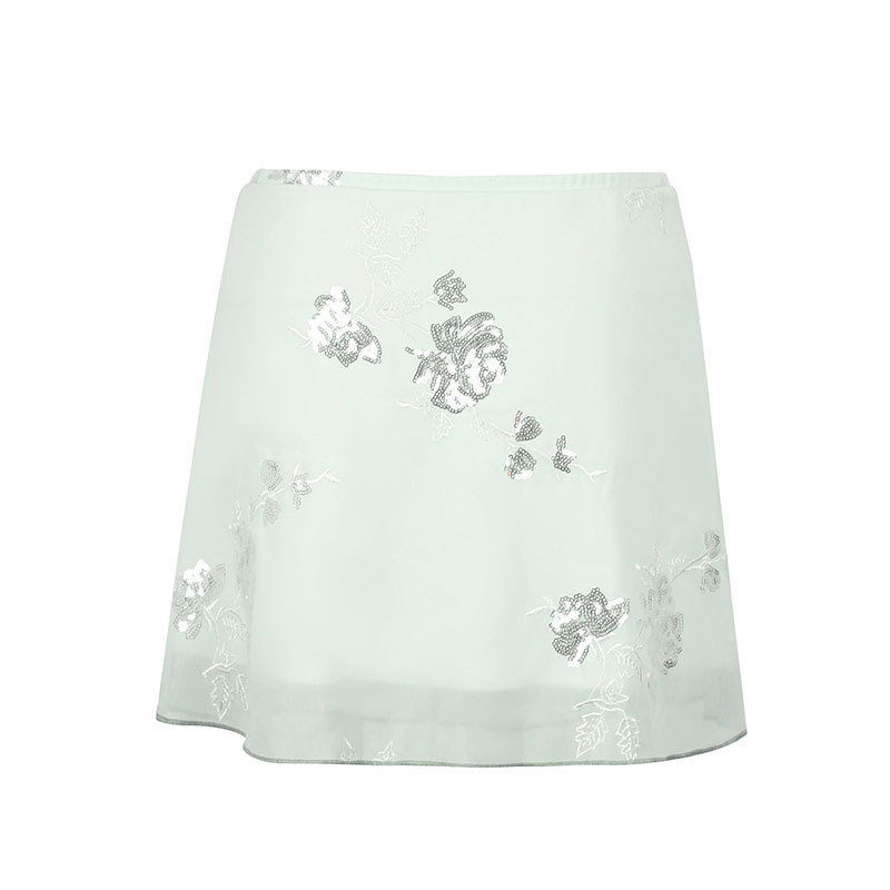 High-Waisted Embroidered Polyester Mini Skirt