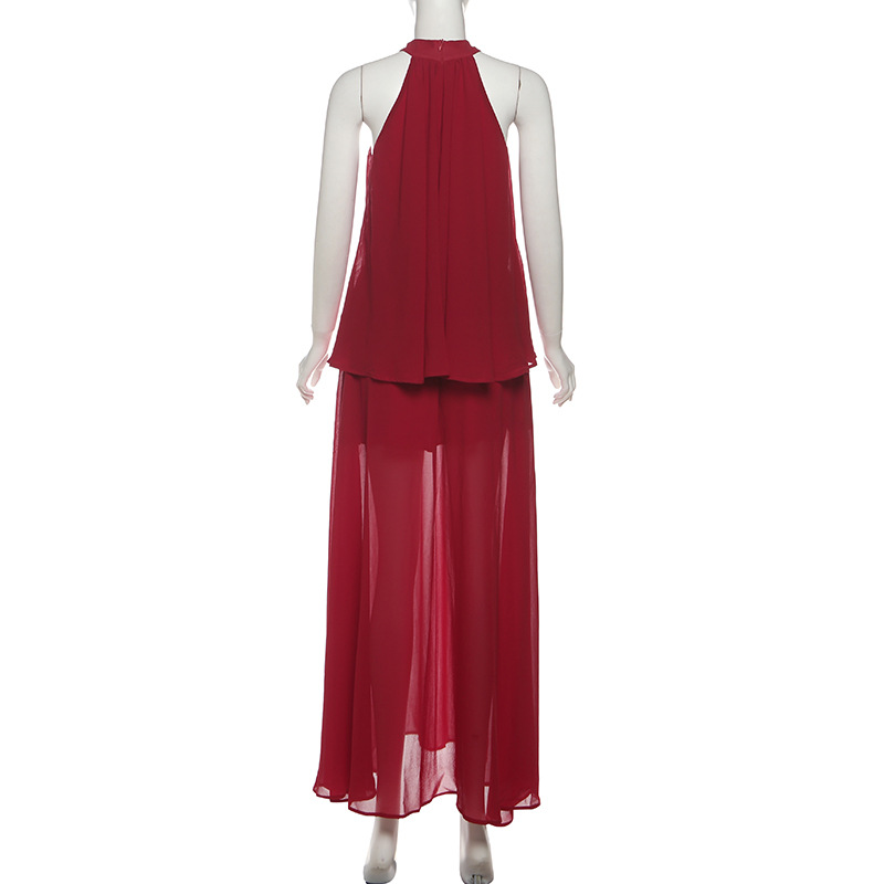 Sleeveless Scarlet Tie Neck Long Dress