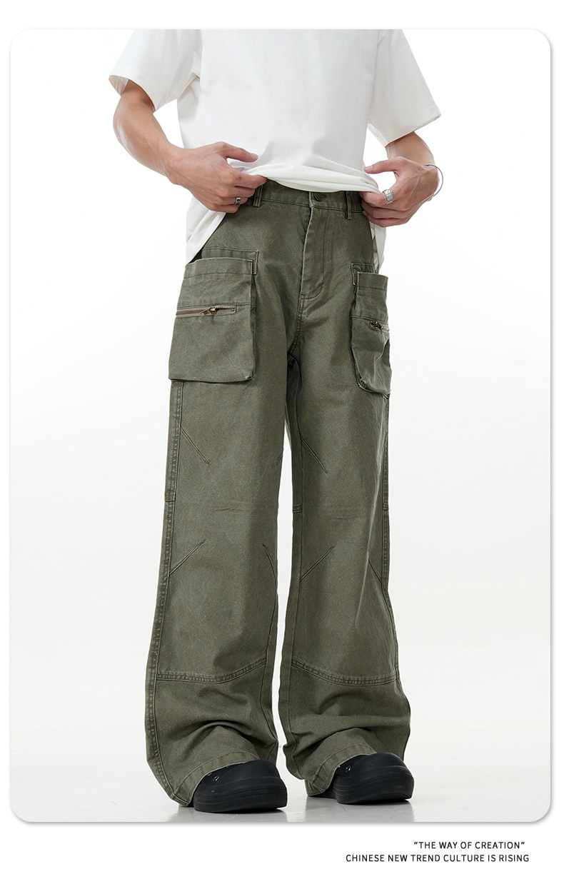 High Street Vibe Slim Fit Vintage Straight Leg Casual Long Pants