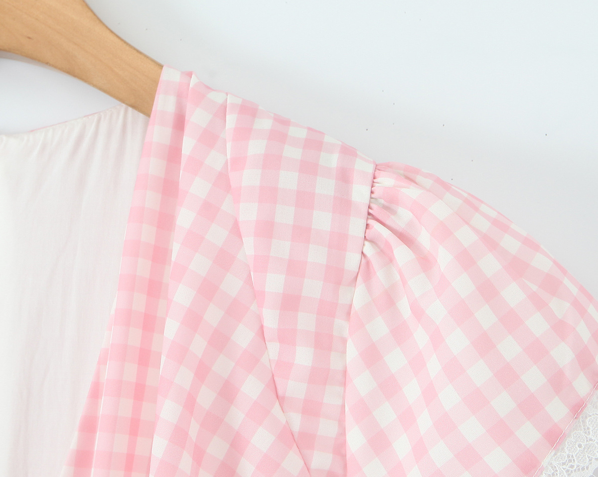 V-Cut Short-Sleeve Two-Tone Knot Detail Nipped-In Above-Knee Dress