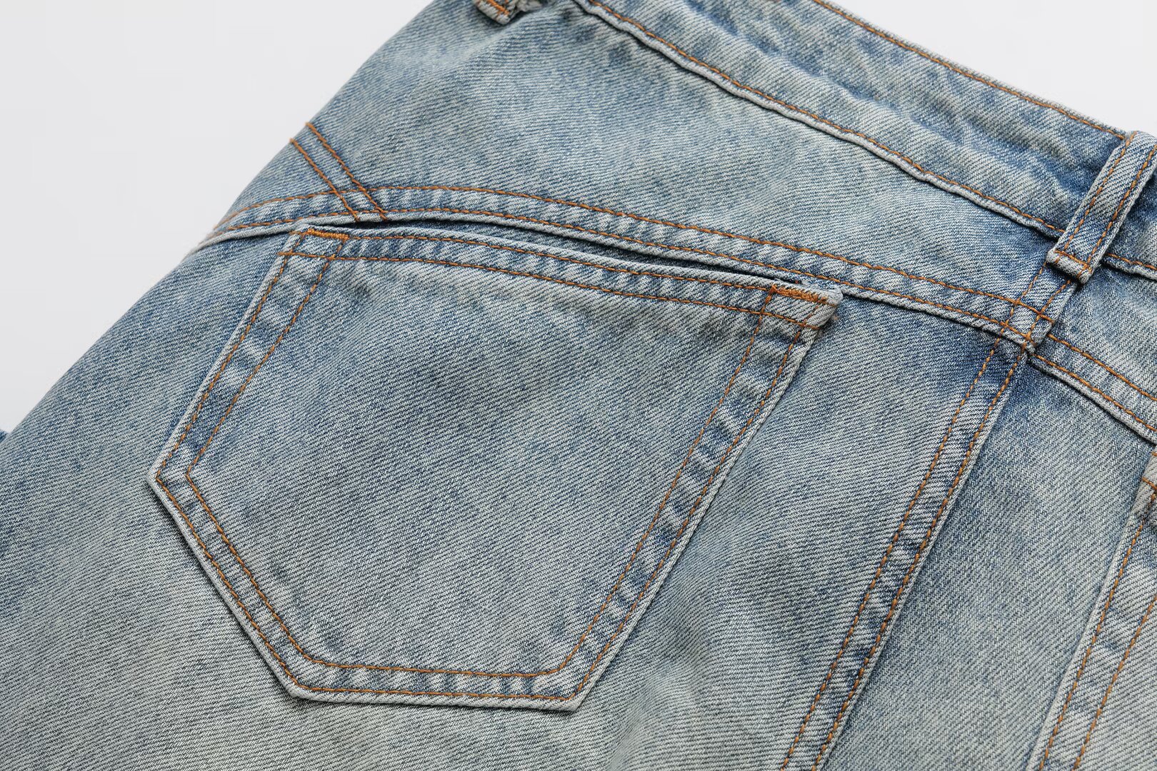 Splicing horn jeans versatile wide leg floor pants