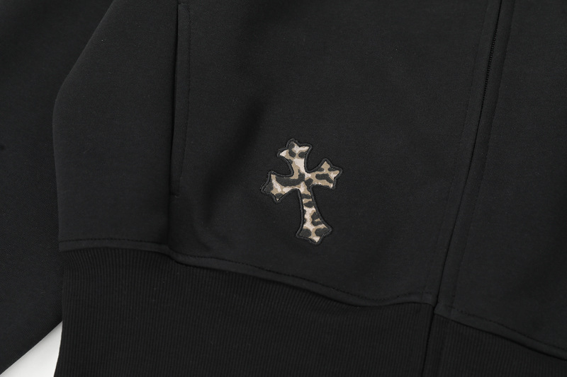 Crop Cheetah Stitch Panel Hood Jacket