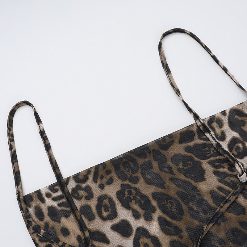 Hooded Sleeveless Leopard Print Open Back Polyester Dress