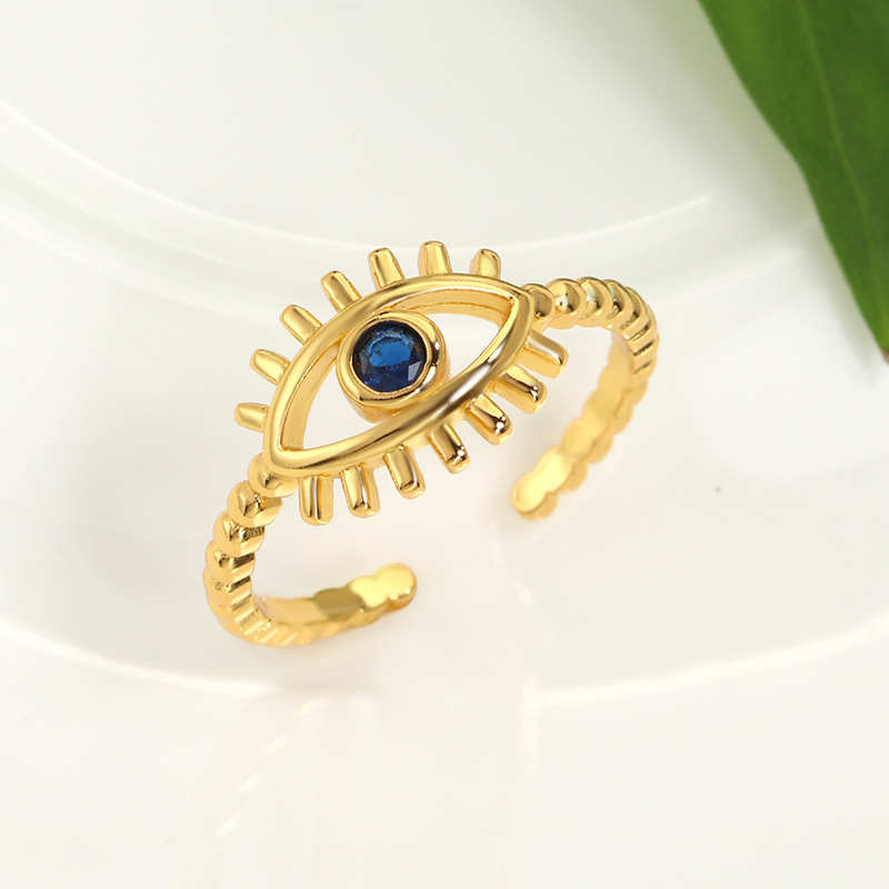 Turkish Zircon Evil Eye Rings For Women Open Adjustbale Gold Plated Stainless Steel Ring Couple Rings Wedding Jewelry Bague
