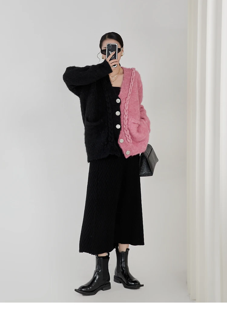 Ladies Colorblock Chunky Oversized Knitted Cardigan