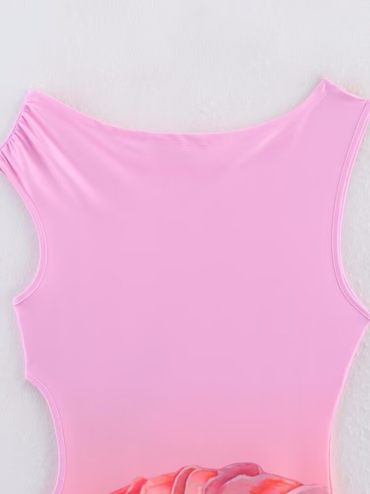 Irregular Shell Short Dress with Ribbon for Women
