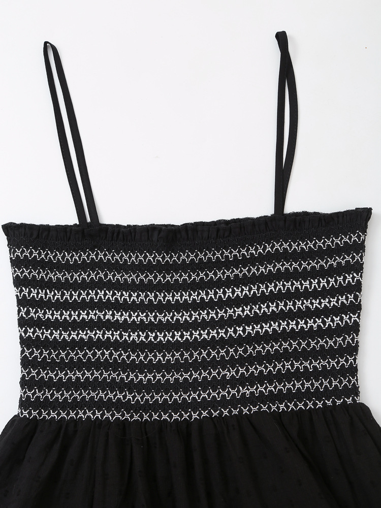 Women's Embroidered Polka Dot Waist-tightening Strapless Dress