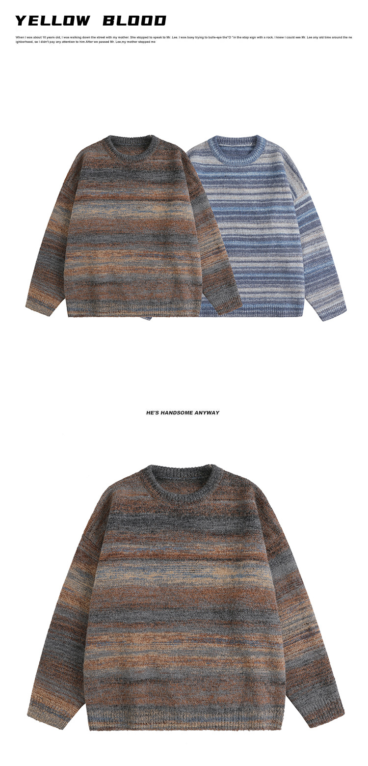 Man's Crewneck Oversized Rainbow Sweater