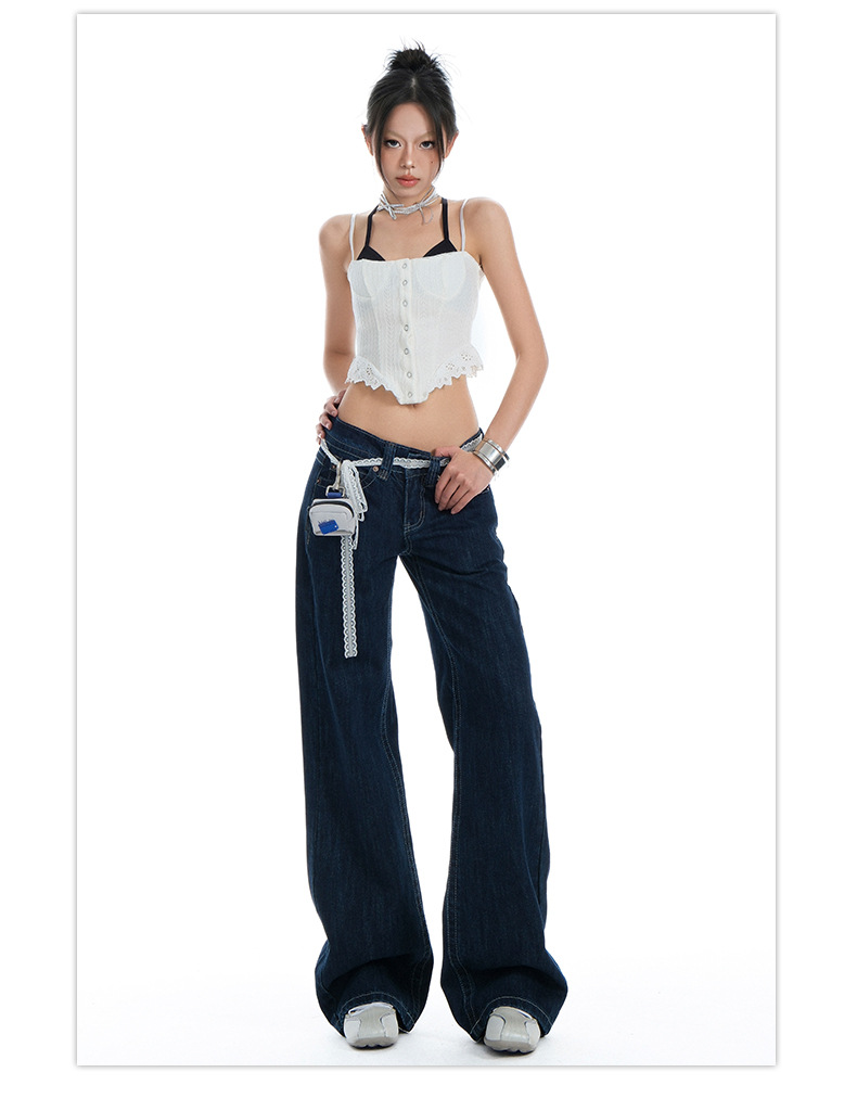 Women's Original Color Straight Leg Jeans Low Waist Slim Wide Leg Long Pants