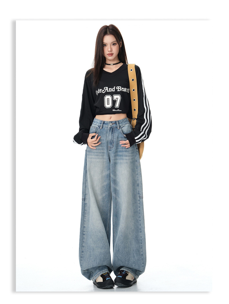 Women's Wide Leg Jeans Design Loose Fit Straight Leg Floor-Length Pants