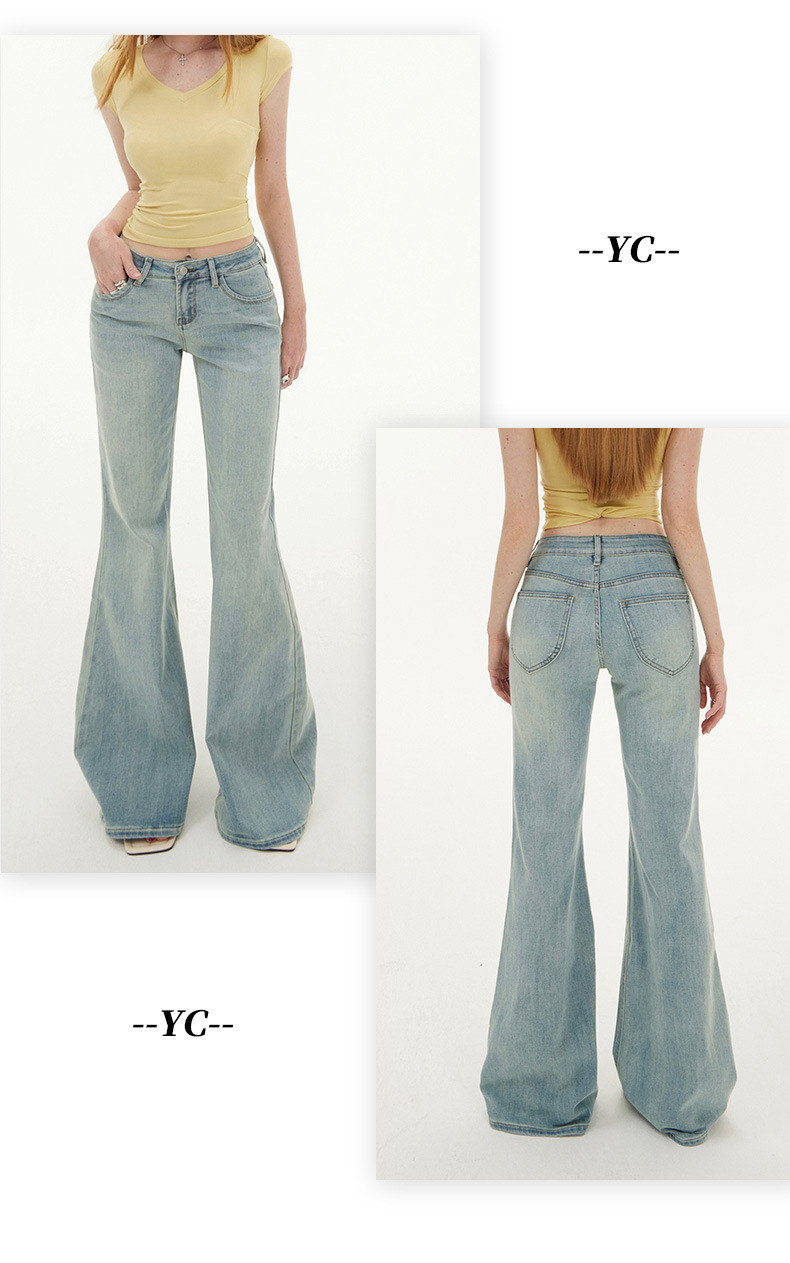 Women's Light Blue Denim Pants Spring Spicy Girl Low Waist Elastic Fitted Hoof Pants