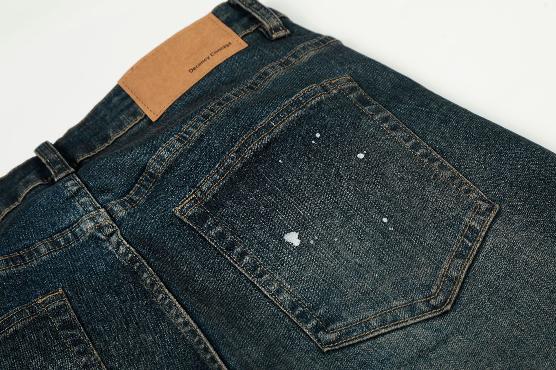 Street Style Unisex High-End Vintage Catwhisker Wash Splatter Design Slim Fit Flared Casual Denim Pants