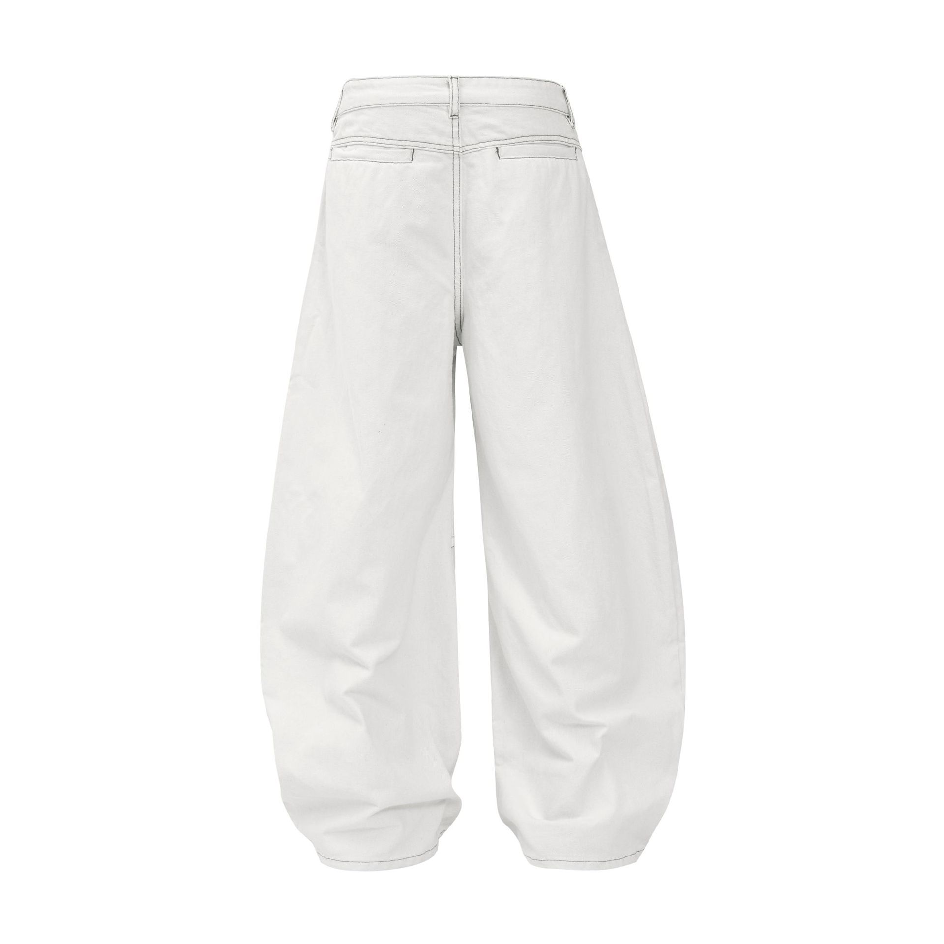 Street Style Retro White Denim Embroidered Deconstructed Design Men's Loose Knife Cut Jeans