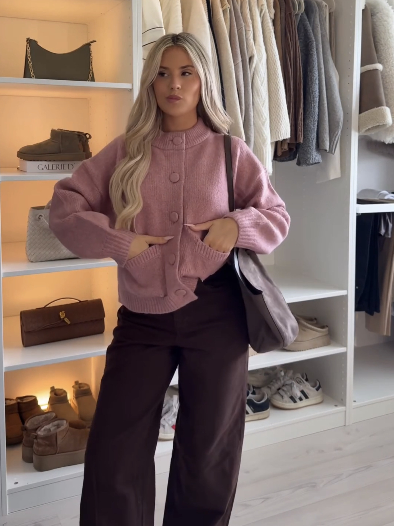 Classic Women's Plain Long Sleeve Polyester Cardigan