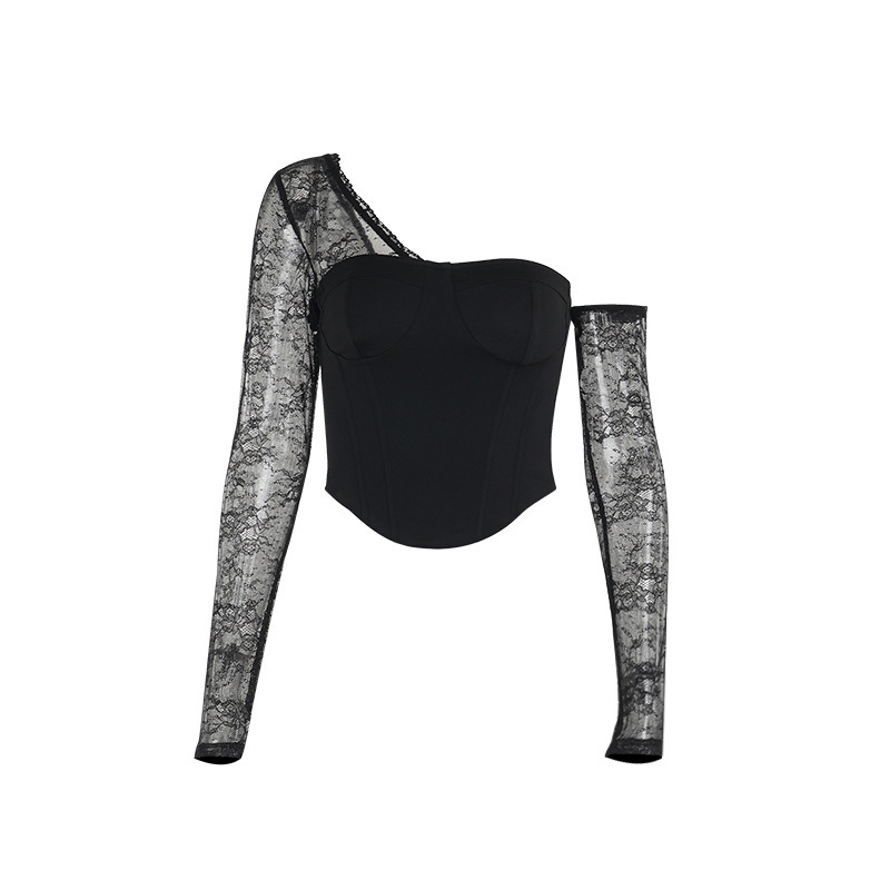 Slant Neck Long Sleeve Stretch Top