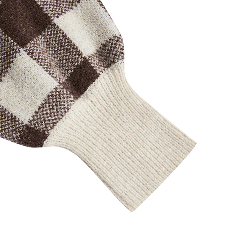 Ladies Mock Neck Checked Contrast Sweater