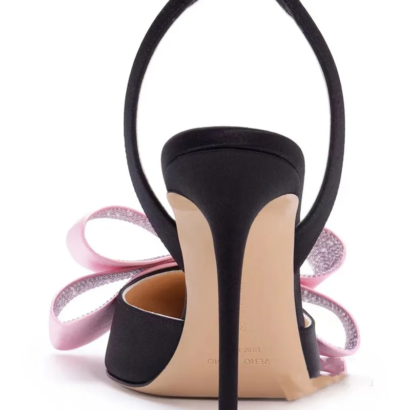 Spring and Summer Fashion Rhinestone Bow Thin High Heel Baotou Women's Sandals European and American Walking Shoes