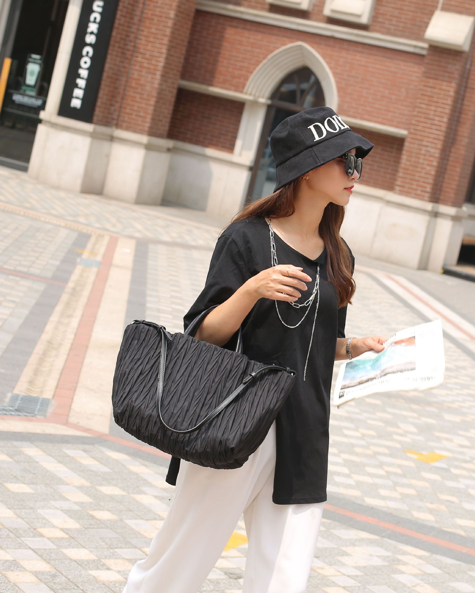 High Quality Large Tote for Women Handbags and Purses Waterproof Linen Oxford Fold Pattern Travel Shoulder Toes Shopper Bag 2021