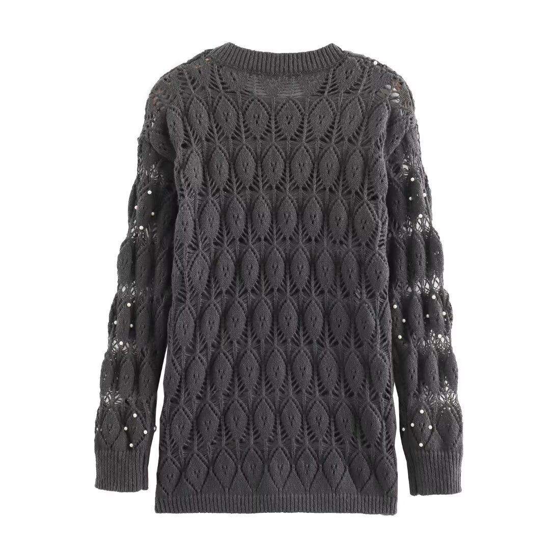 Ladies Loose Solid Embellished Crew Full Sleeve Shirt